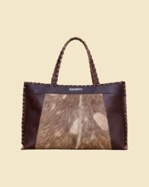 Brown Ponyhair Shoulder Bag – Genuine Leather Women’s Tote with Natural Hair Texture