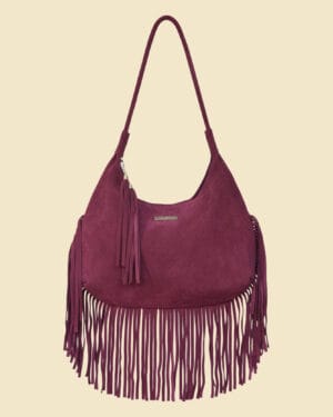 Burgundy Suede Boho Shoulder Bag – Genuine Suede Leather Fringe Women’s Bag