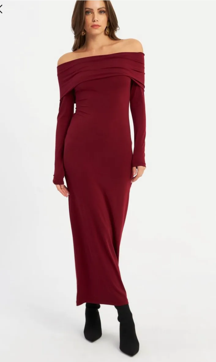 Women's Burgundy Madonna Collar Maxi Dress - Image 6
