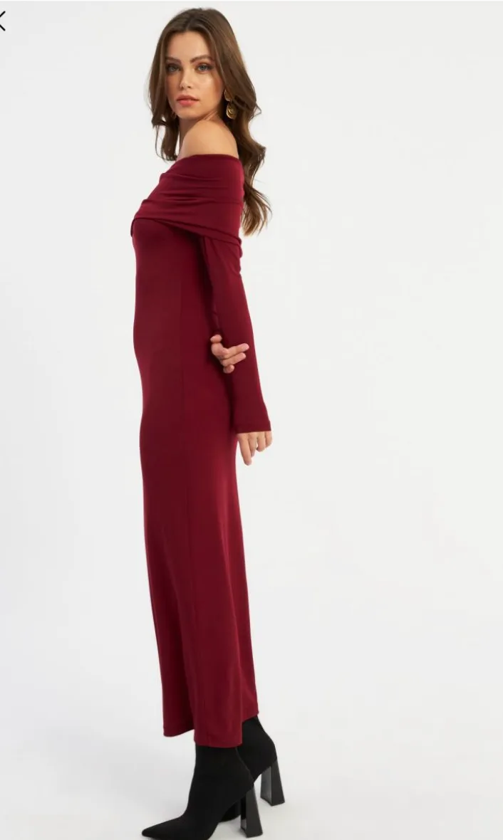 Women's Burgundy Madonna Collar Maxi Dress - Image 5