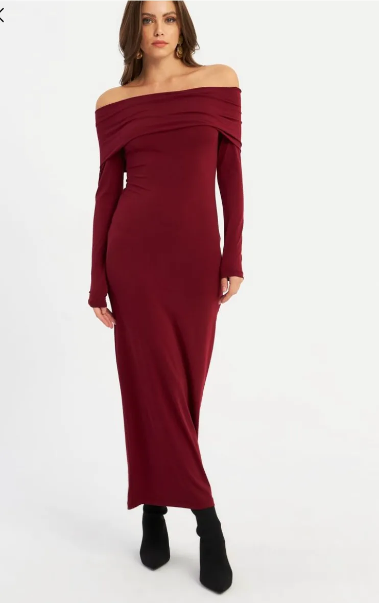 Women's Burgundy Madonna Collar Maxi Dress - Image 4