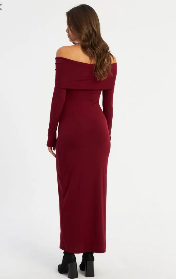 Women's Burgundy Madonna Collar Maxi Dress - Image 2