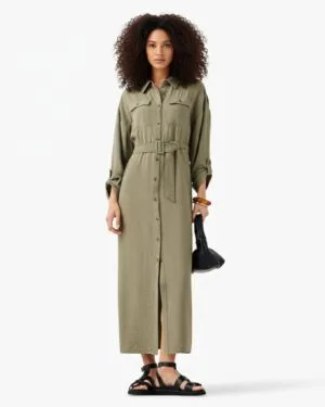 Utility Belted Shirt Dress – Longline, Army Green