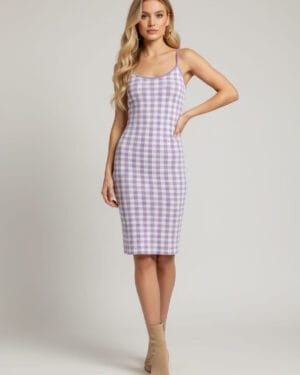 Primark Lilac Gingham Fitted Knit Dress – Sleeveless Check Pattern