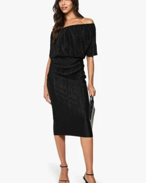 Boohoo Black Off-Shoulder Bodycon Midi Evening Dress