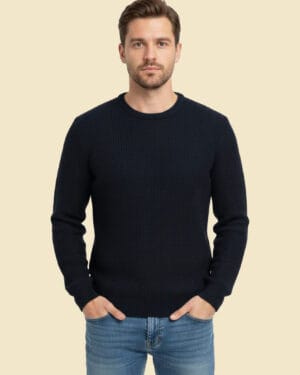 French Connection Textured Knit Crew Neck Sweater – Dark Navy