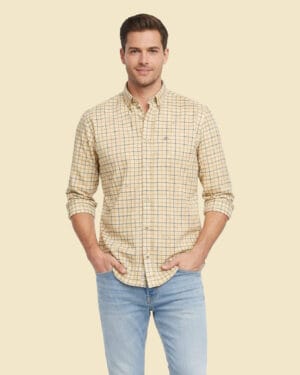 Men’s Beige Checked Cotton Shirt – Regular Fit by Regents View