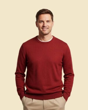 Men’s Burgundy Wool Sweater – Winter Crewneck by Tu Fashion