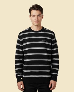 Pierre Cardin Black & Grey Striped Knit Sweater