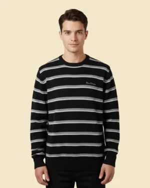 Pierre Cardin Black & Grey Striped Knit Sweater
