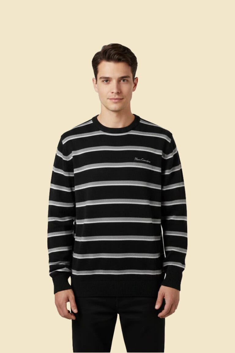 Pierre-Cardin-Black-&-Grey-Striped-Knit-Sweater